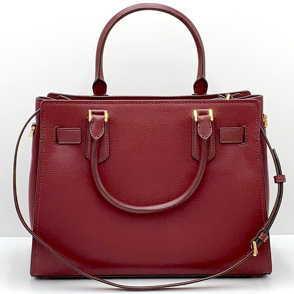 Michael Kors Hamilton Meidum Satchel Shoulder Crossbody Bag Dark Cherry color - Picture 4 of 16